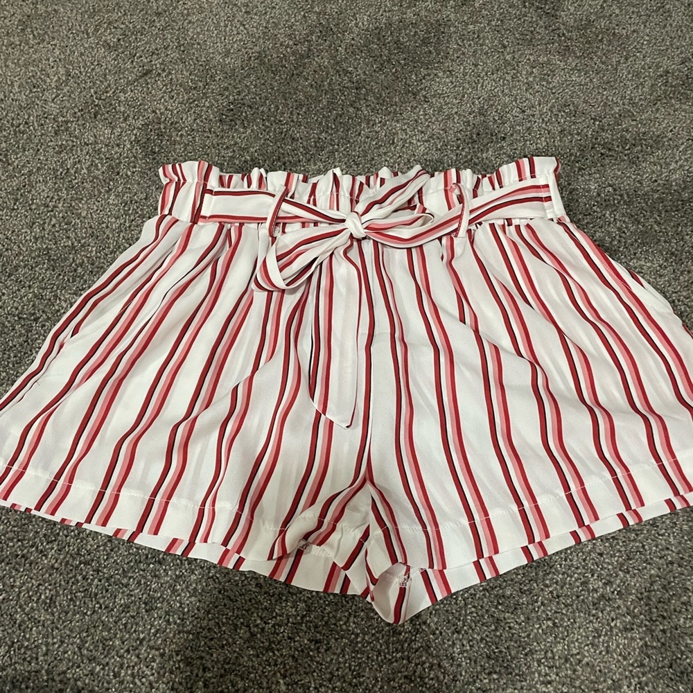 Iris Basic Red and White Striped High Waist Shorts